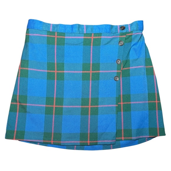 Blue Green Plaid Button Front Mini Skirt Women’s/Juniors Size 15 - Picture 2 of 7